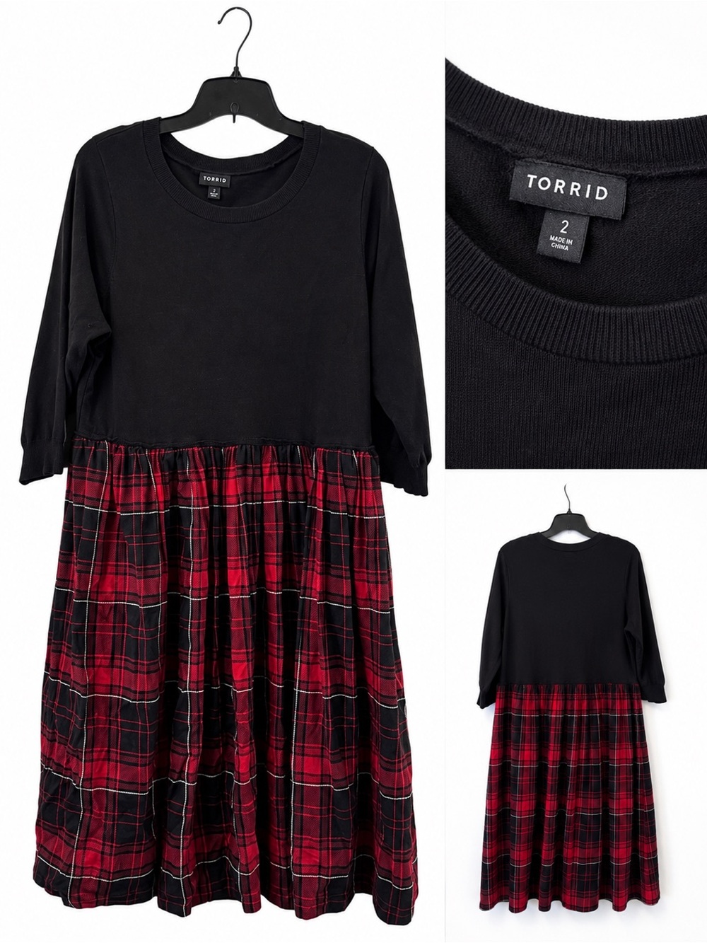 torrid Black Top with Red Plaid dress size 2
